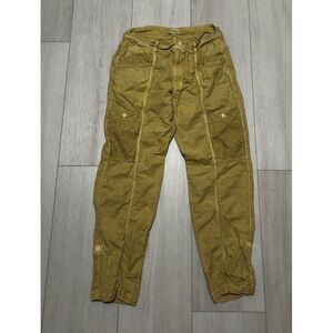 Sundance Femme Voyager Linen Blend Roll Tab Hem Cargo‎ Pants Size 10 Yellow
